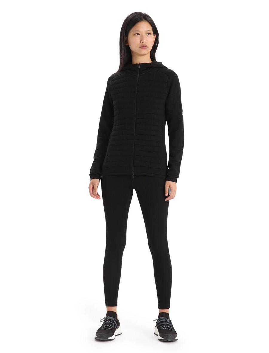 Bluzy Z Kapturem Icebreaker ZoneKnit™ Merino Insulated Long Sleeve Zip Damskie Czarne | PL 1277DFMN